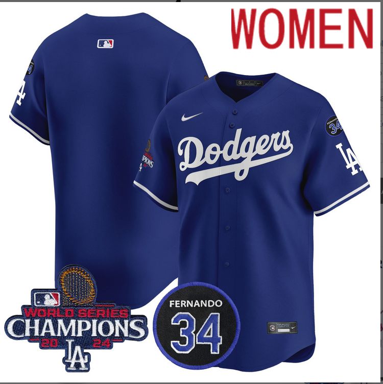 Women MLB Los Angeles Dodgers blank  blue 2024 World Series Champions Patch Limited Jersey->women mlb jersey->Women Jersey